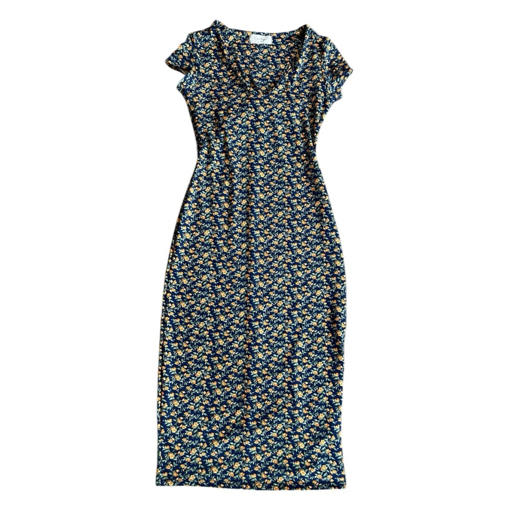 Jessica Simpson Ditzy Floral Midi V-Neck Dress Feminine Flirty Sz M